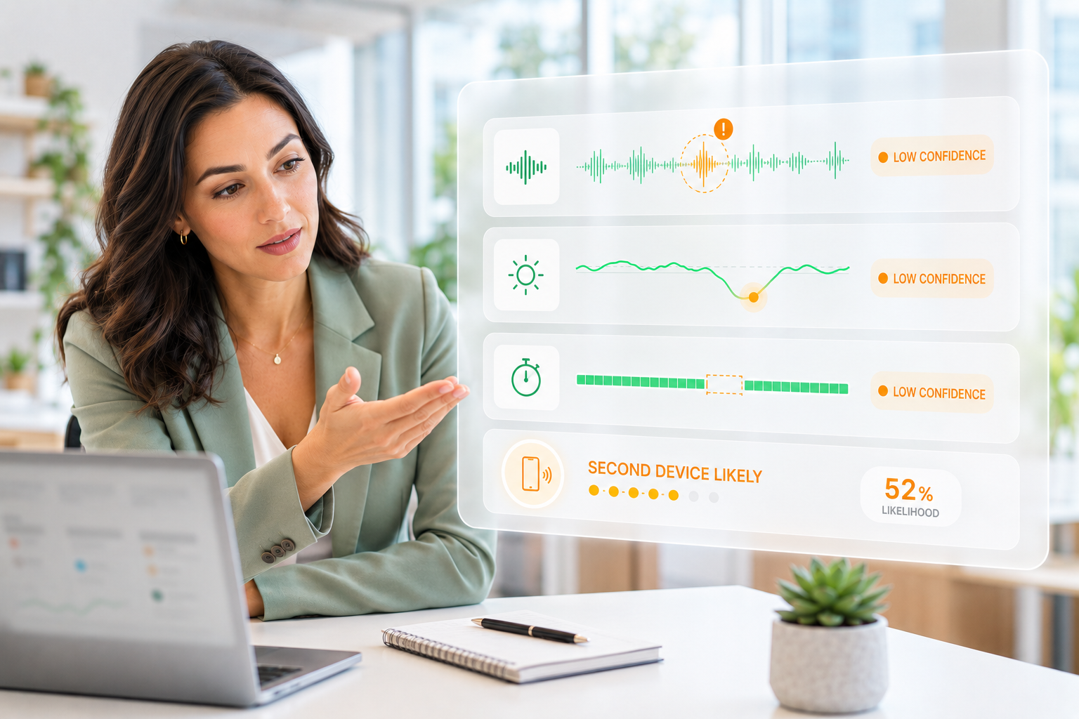 Off-screen device signals — a Trueyy interviewer using the detection view